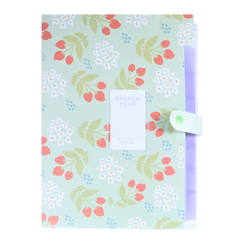 8-Pocket Plastic Expanding File Folders A4 Letter Size Snap Closure Accordion Folder Floral Printing Document File Folder (Light Green)