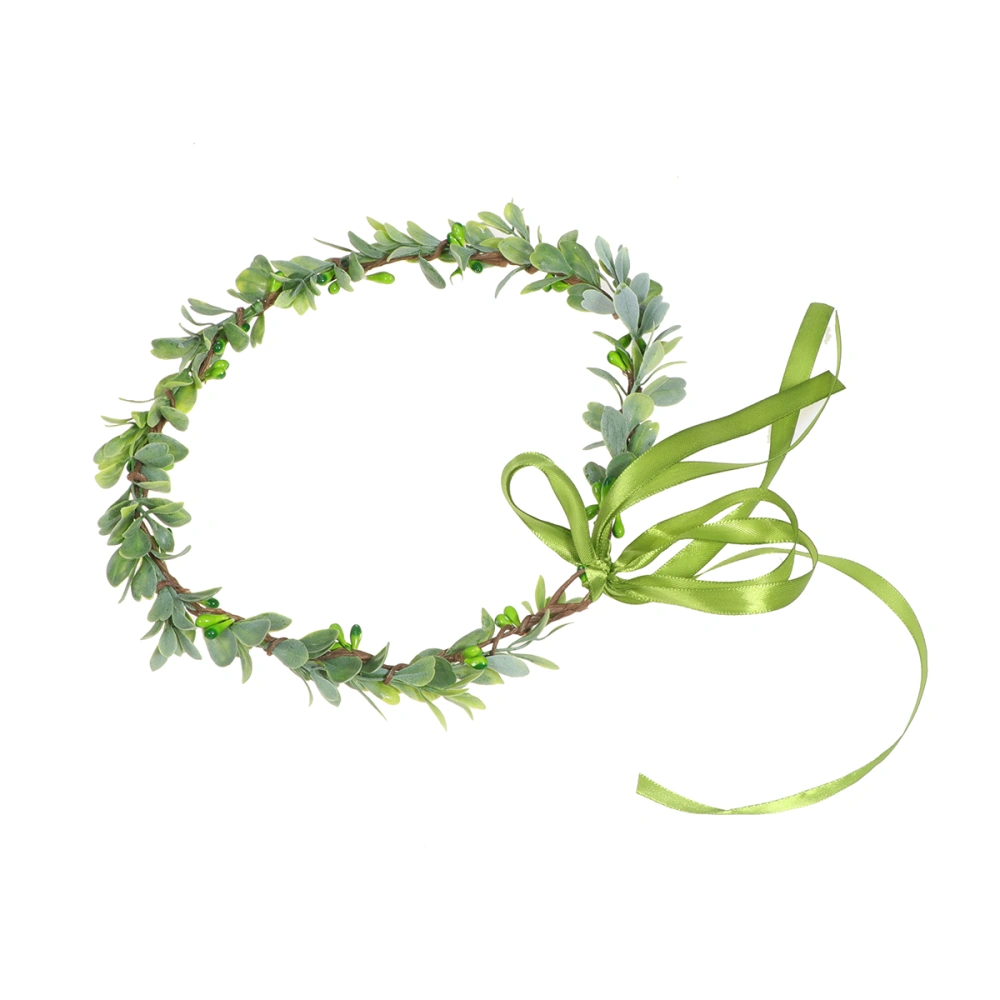 2pcs Artificial Leaves Wreath Exquisite Hair Band Plant Hair for Woman Girl Bride (Coffee and Green)