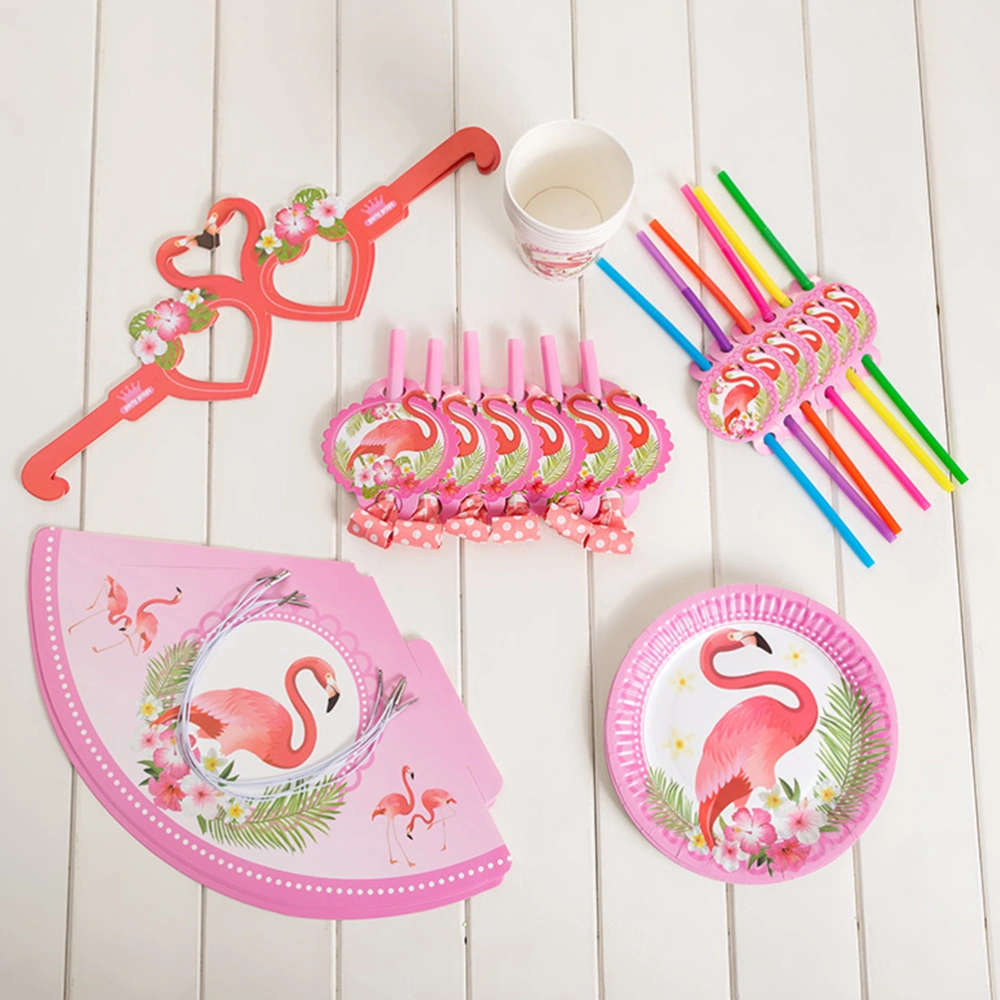 1 Set Flamingo Theme Tableware Kit Kids Birthday Party Disposable Tableware Supplies Creative Paper Dinnerware Set Funny Flamingo Patterns Tableware Kit