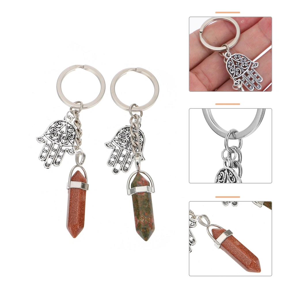 2Pcs Natural Stone Keychain Pendant Unique Hexagon Pointed Hanging Ornaments