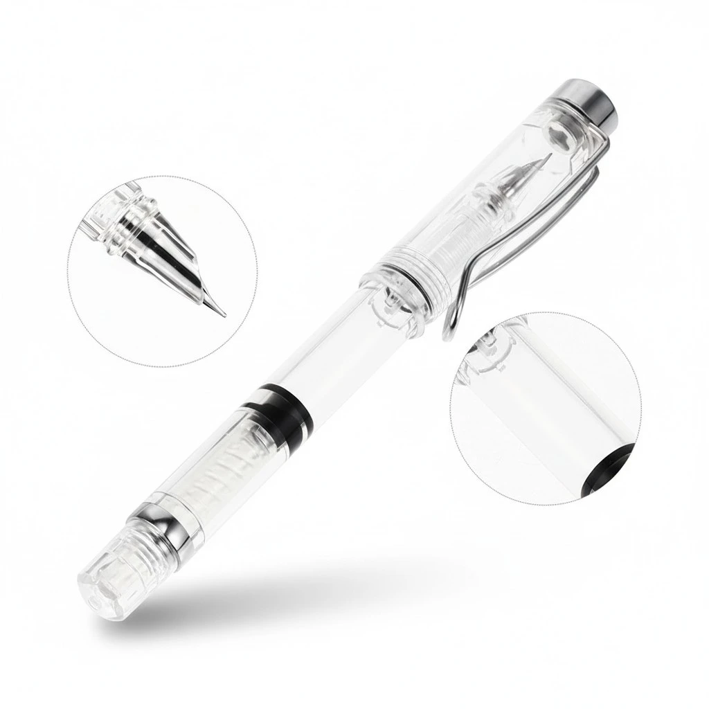 4Pcs Fountain Pen with Ink Absorber Transparent Ink Pen Students Writing Pen