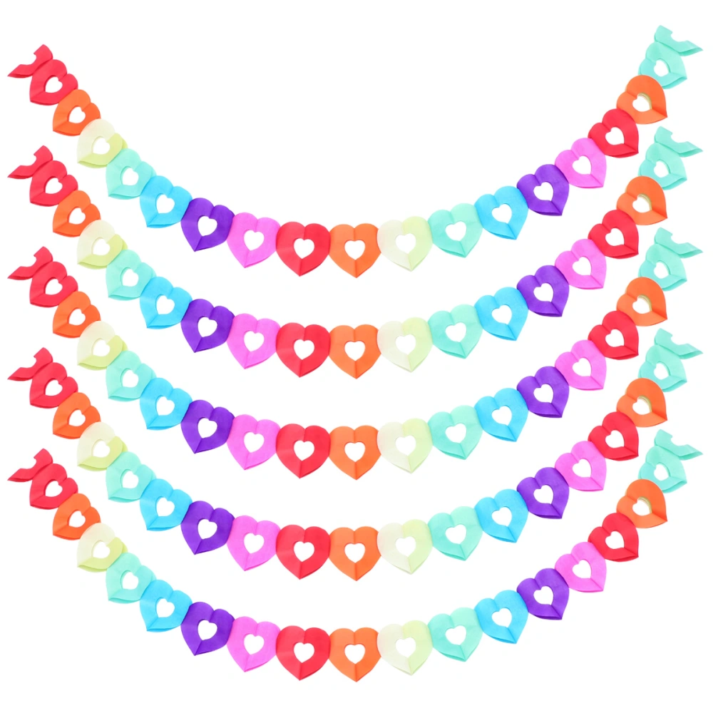 1 Set 5pcs Wedding Birthday Party Colorful Banner Paper Garland Atmosphere Decoration Banner Party Supplies for Party Decor (Colorful Hollow out Heart Style)