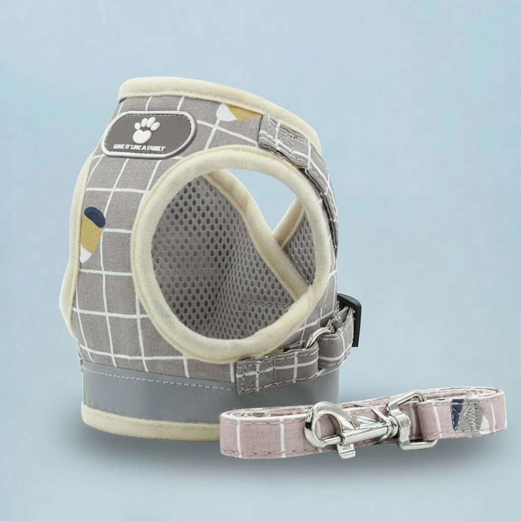 Pet Harness Chest Strap Pet Supplies Breathable Adjustable Vest Harness for Small Pets Puppies Cats Dogs Size M（Khaki)