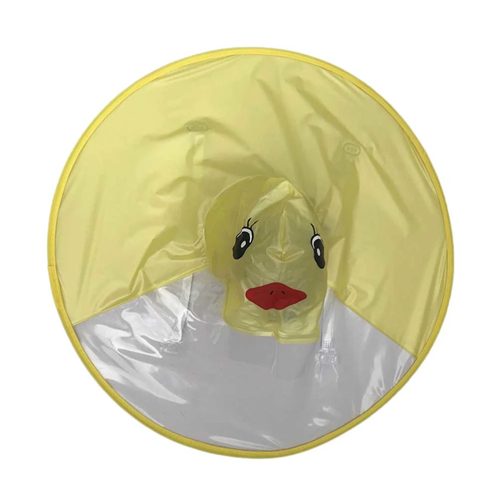 Creative PVC Raincoat Disposable Poncho Head Umbrella Cloak Shaped Children Adult Raincoat Collapsible Rain Gear Mini Yellow Duck Pattern For 125-150cm Size-M