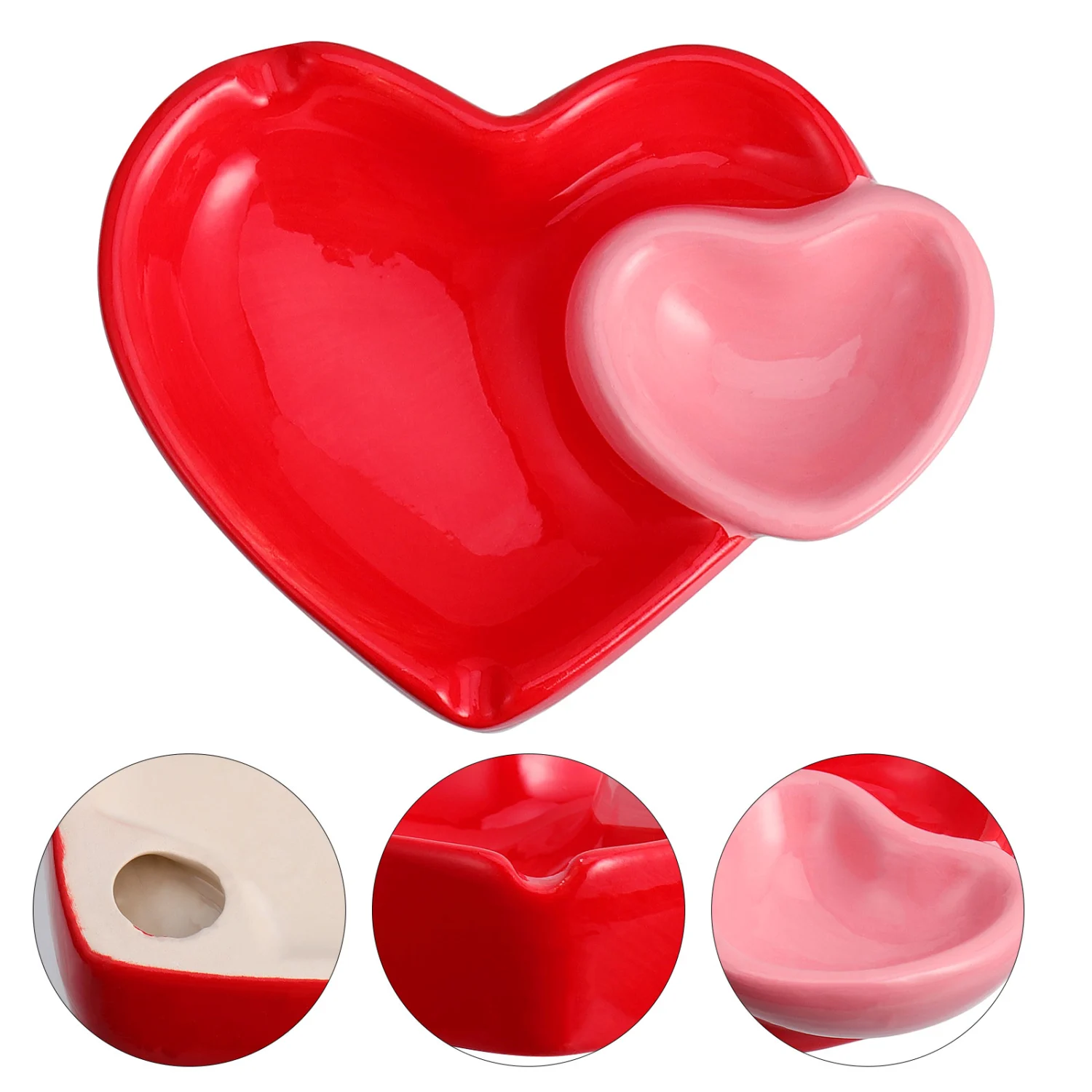 1pc Household Heart Shaped Ashtray Desktop Decoration Adornment Craft (Red Pink)