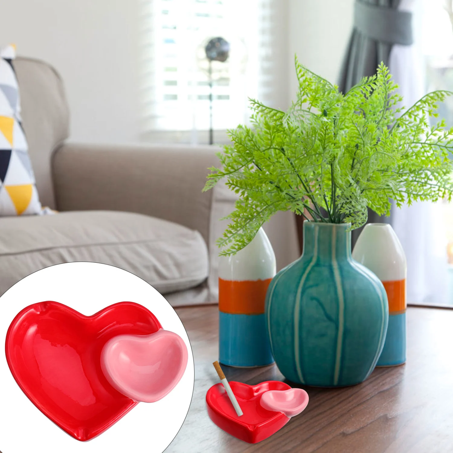 1pc Household Heart Shaped Ashtray Desktop Decoration Adornment Craft (Red Pink)