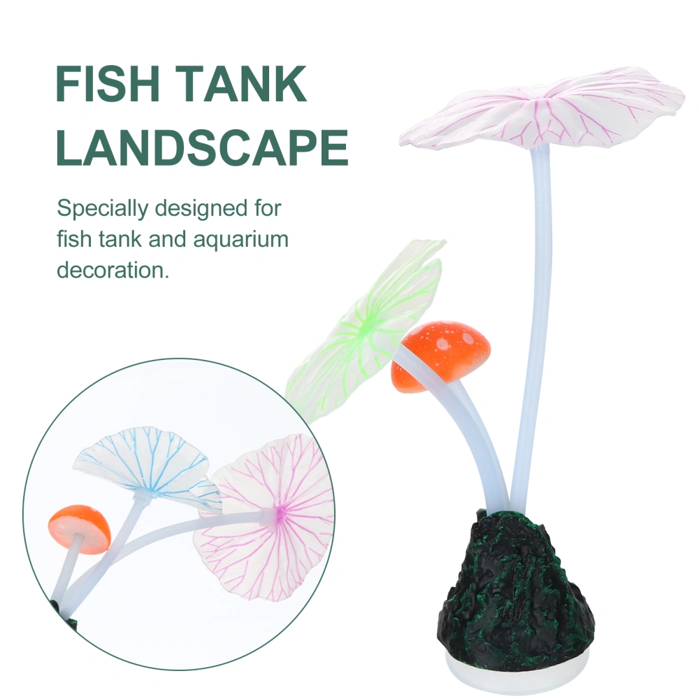 2pcs Simulation Silicone Lotus Leaf Rockery Fluorescent Fish Tank Decoration