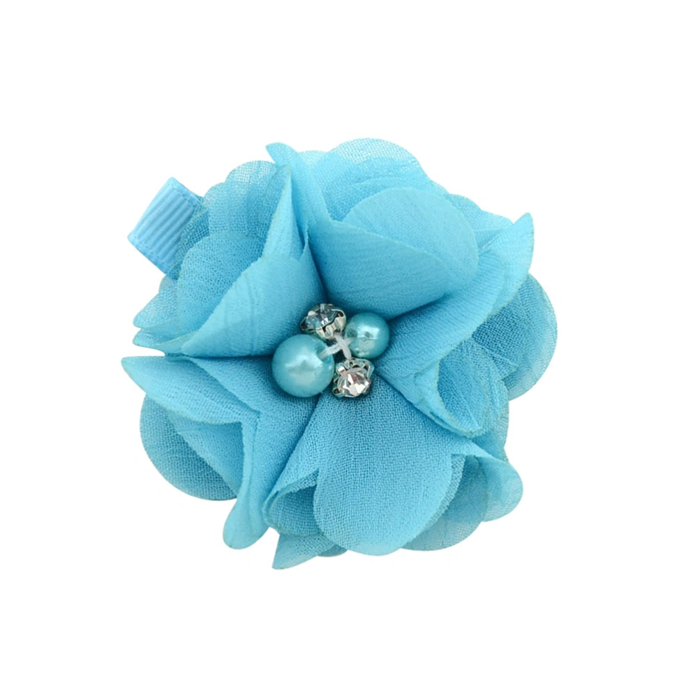 12Pcs Lovely DIY Children Hair Clips  Pearl Crystal Chiffon Flower Hair Clip