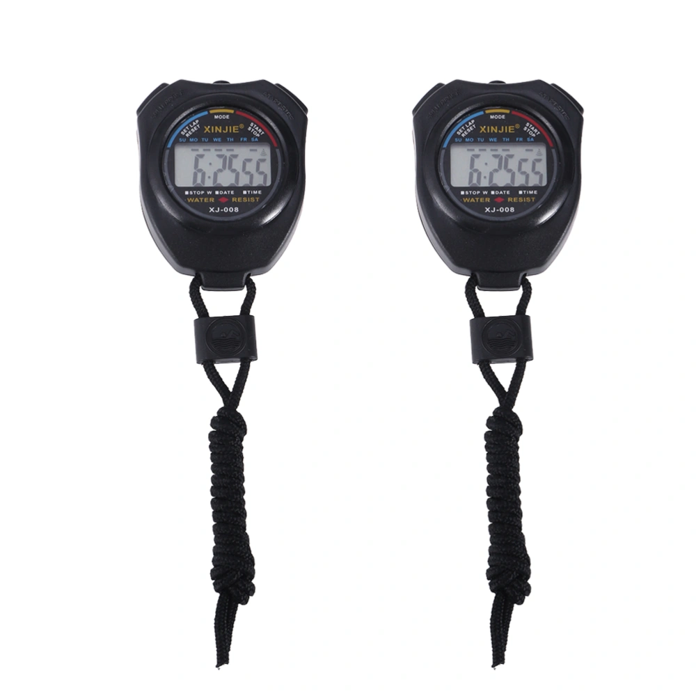 2Pc Professional Chronograph Digital Timer Stopwatch Professional Handheld Digital Stopwatch Running Chronograph Counter with Strap