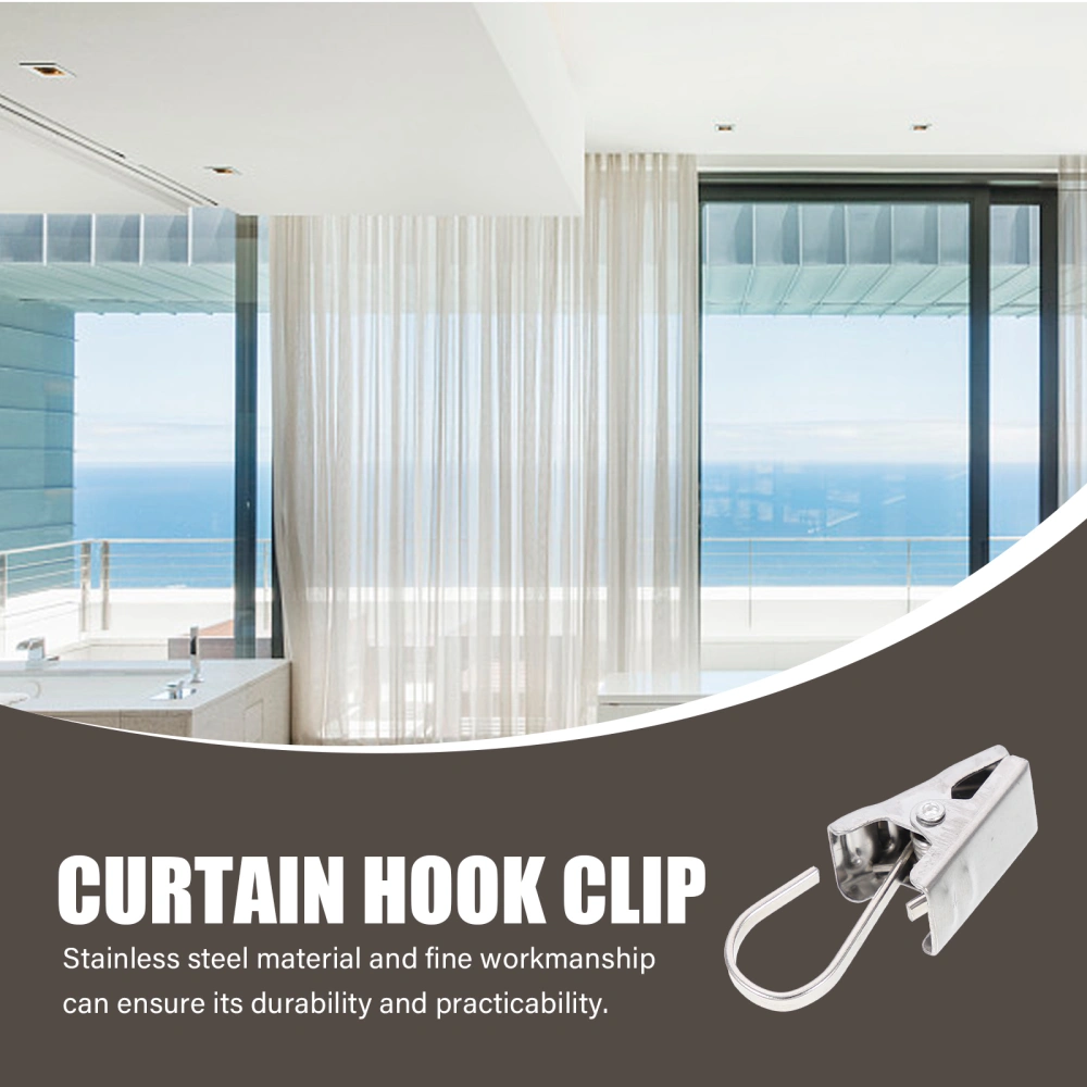 50pcs Stainless Steel Curtain Clip with Hooks Curtain Hooks Clips Multi-purpose Hook Clips