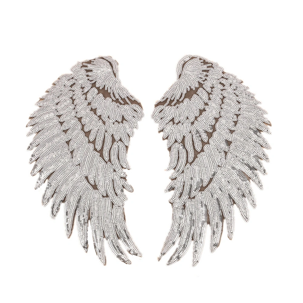 1 Pair of Wing Embroidery Sequins Patches Cloth Paste Garment Sewing DIY Accessories (Silver)