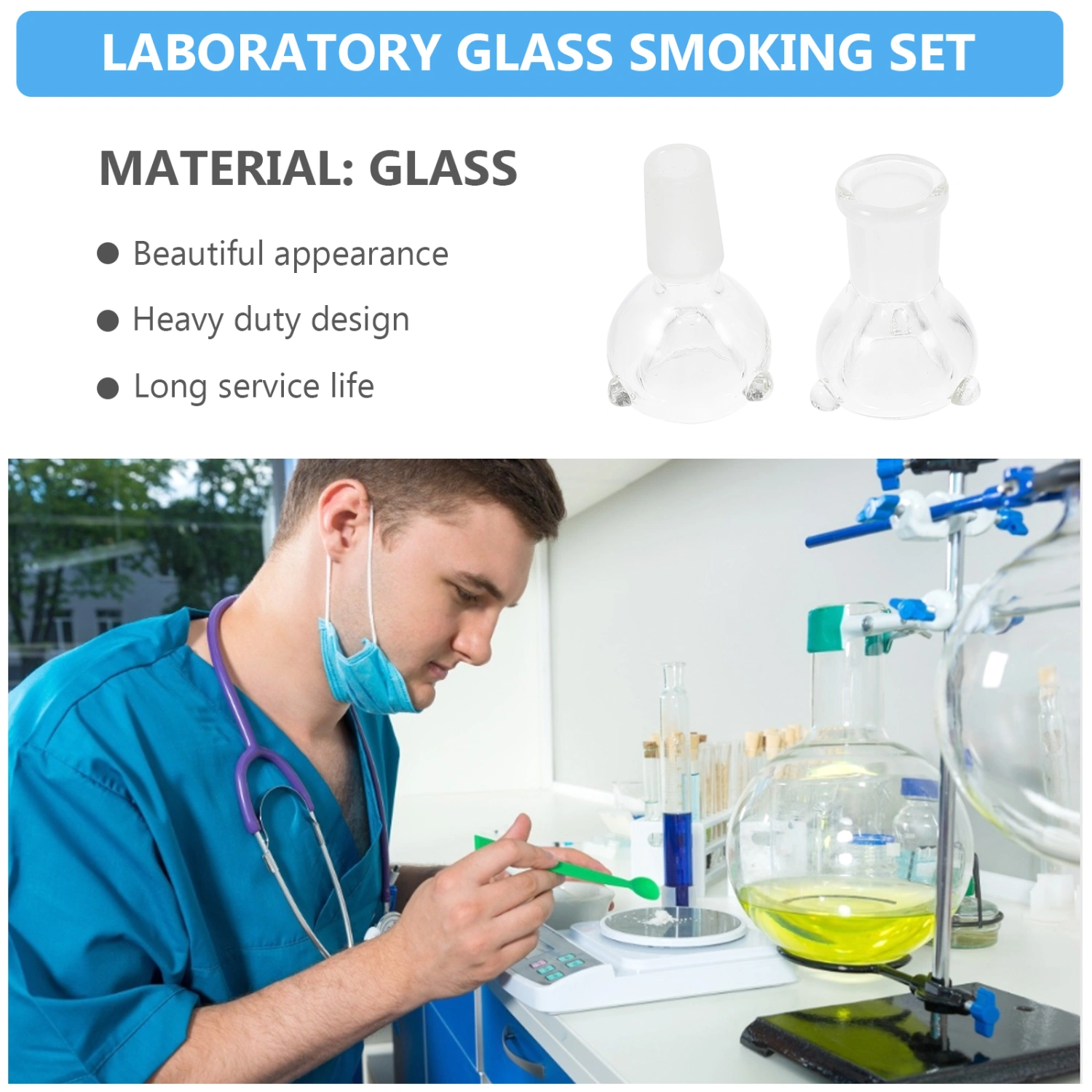 2pcs Transparent Glass Funnel Bowl Handmade Holder Tobacco Pipe Smoking Heads