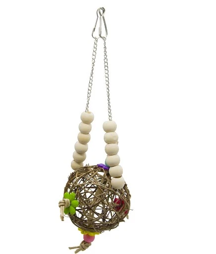 Parrot Chewing Ball Pendant Bird Cage Hanging Wood Beading Ball Foraging Toy