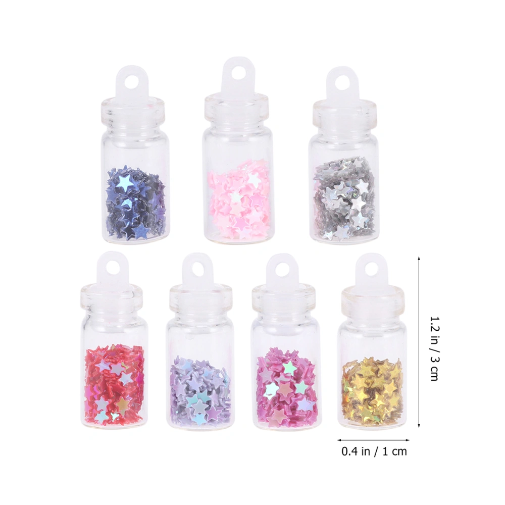 7 Pcs Clear Glass Jars DIY Wish Bottles DIY Accessory Filled with Colorful Stars for Jewelry Making (Red + Gold + Silver + Rose + Sapphire + Pink + Purple)