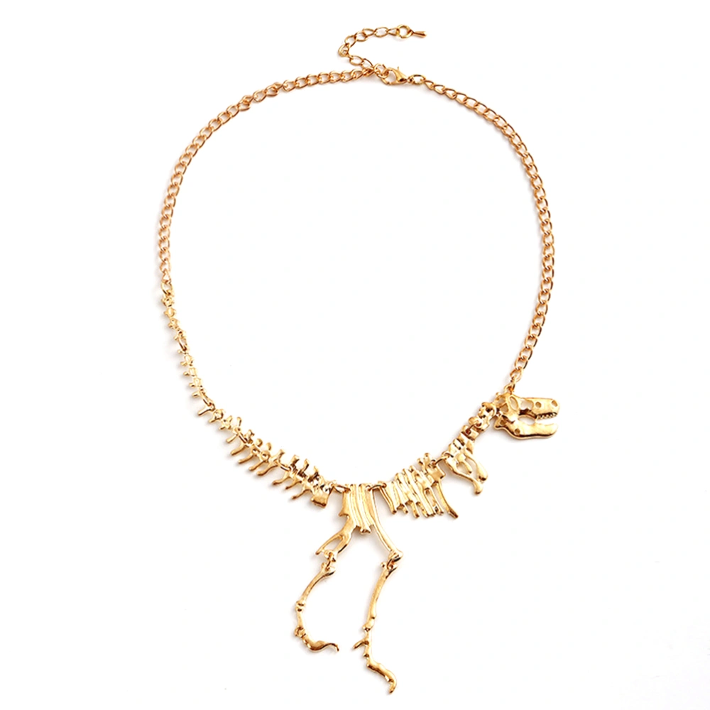 Dinosaur Skeleton Necklace Dinosaur Vintage Neck Chain Pendant Exaggerate Necklace Jewelry for Women (Golden)