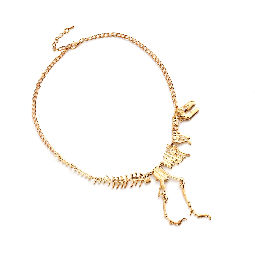 Dinosaur Skeleton Necklace Dinosaur Vintage Neck Chain Pendant Exaggerate Necklace Jewelry for Women (Golden)