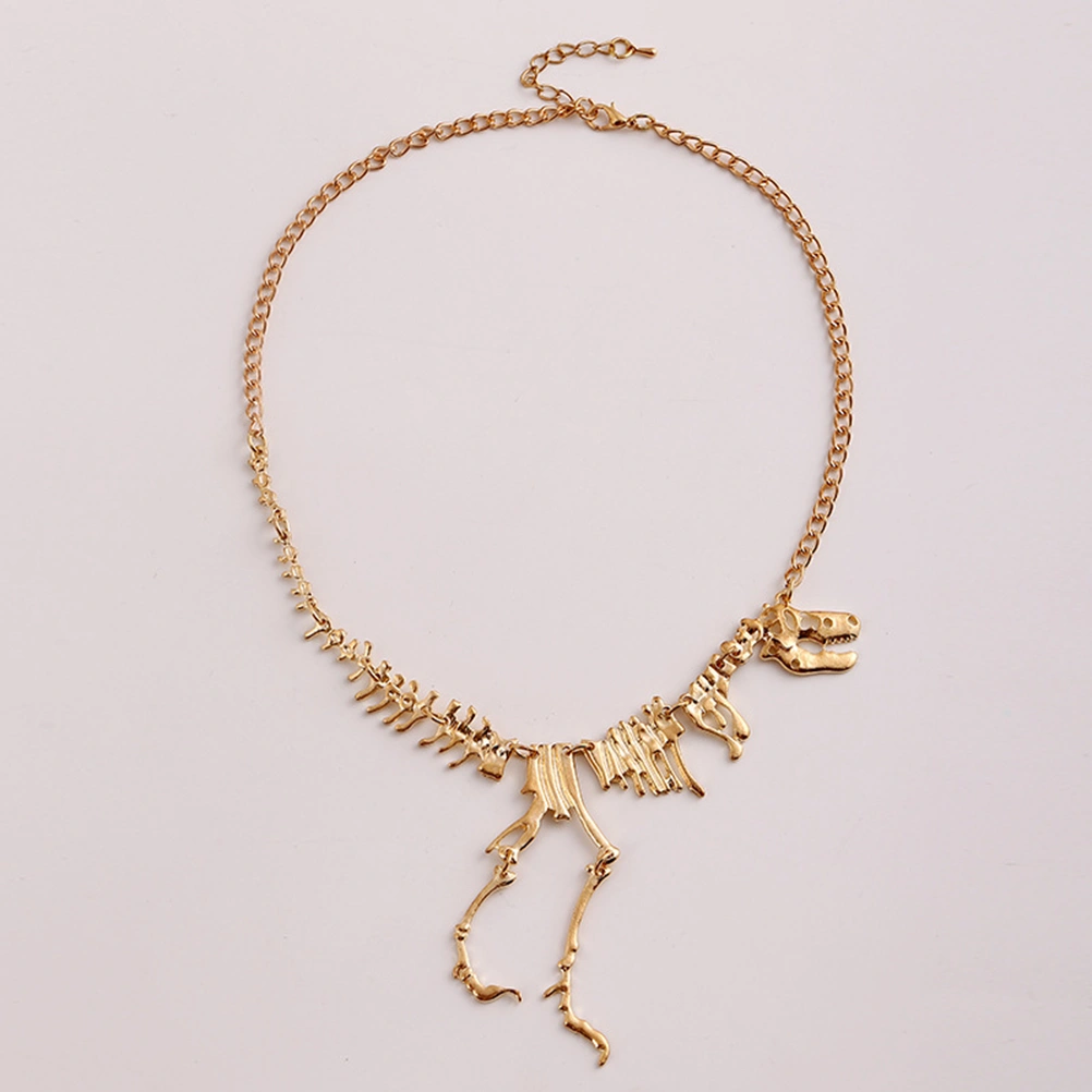 Dinosaur Skeleton Necklace Dinosaur Vintage Neck Chain Pendant Exaggerate Necklace Jewelry for Women (Golden)