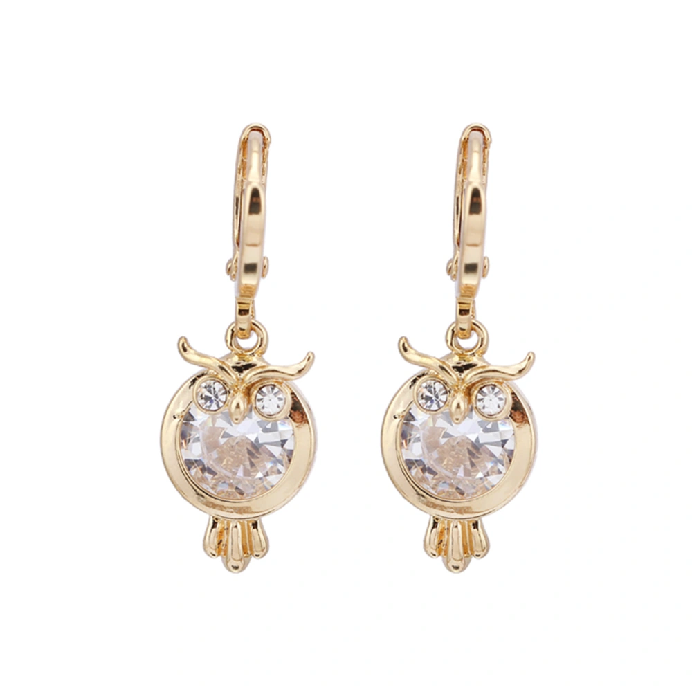 Pair of Women Girls Owl Shaped ER0441-J-B 18K Gold Plated Ear Pendants Earrings (White)