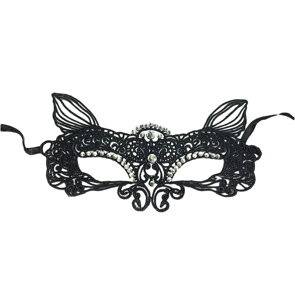 Luxury Lace Sexy Mask Eyemask with Rhinestones for Halloween Masquerade Party Costume Mask Masquerade for Women and Girls (Black)