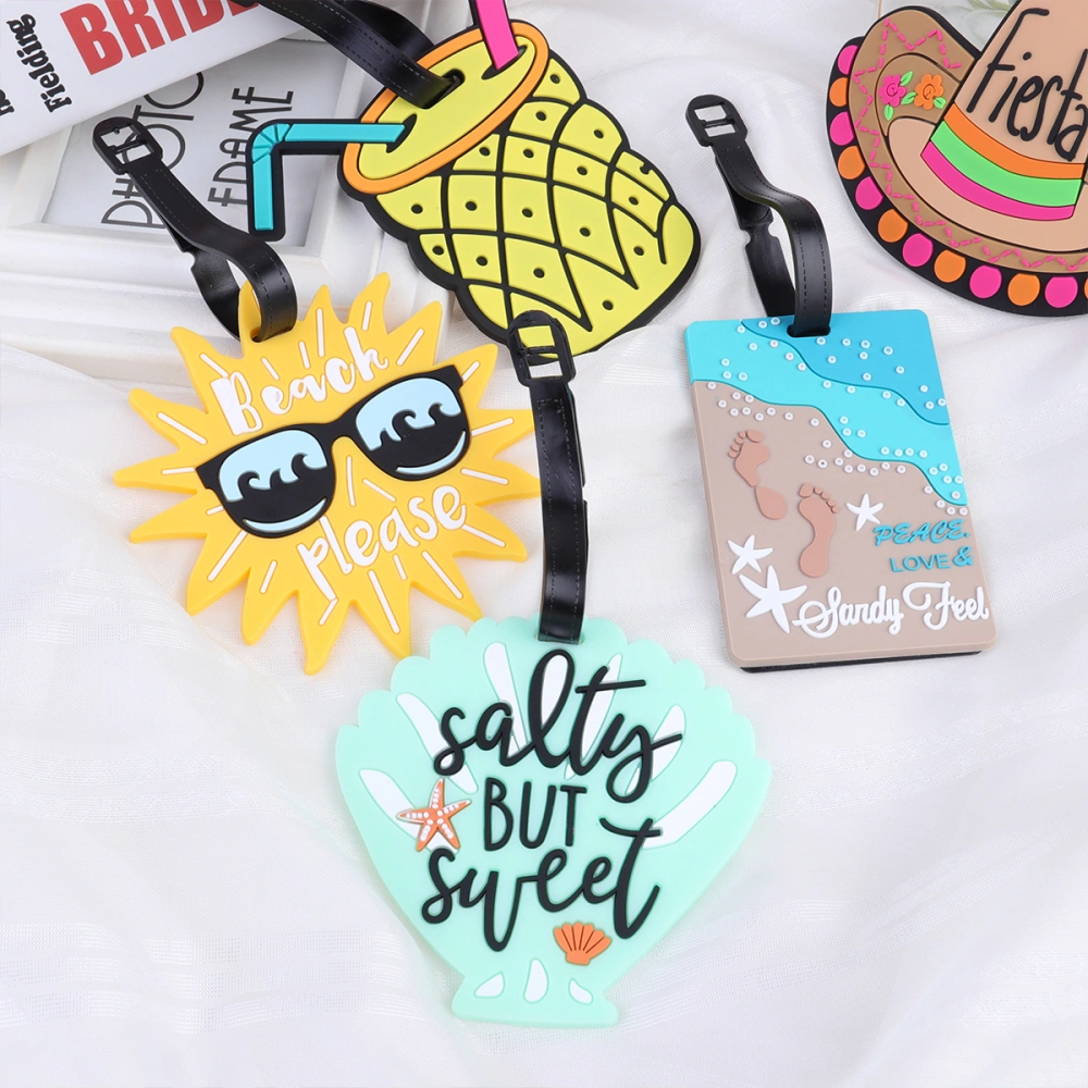 6pcs Creative Beach Theme Name Holder Travel Luggage Tags Set Coconut Tree Hat Shape Baggage Tag for Backpack Travel Suitcase (Sunglasses, Coconut Tree, Beach, Pineapple Juice, Shells, Straw Hat, 1pc for Each Pattern)