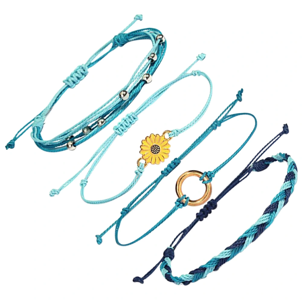 4pcs Creative Handmade Sunflower Bracelet Adjustable Braided Rope Wrist Decor