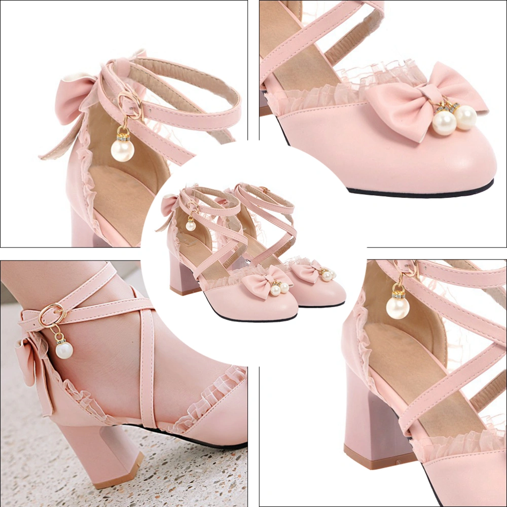 1 Pair Summer High-heeled Shoes Rhinestone Bow-knot Sandals Cross Strap Heels