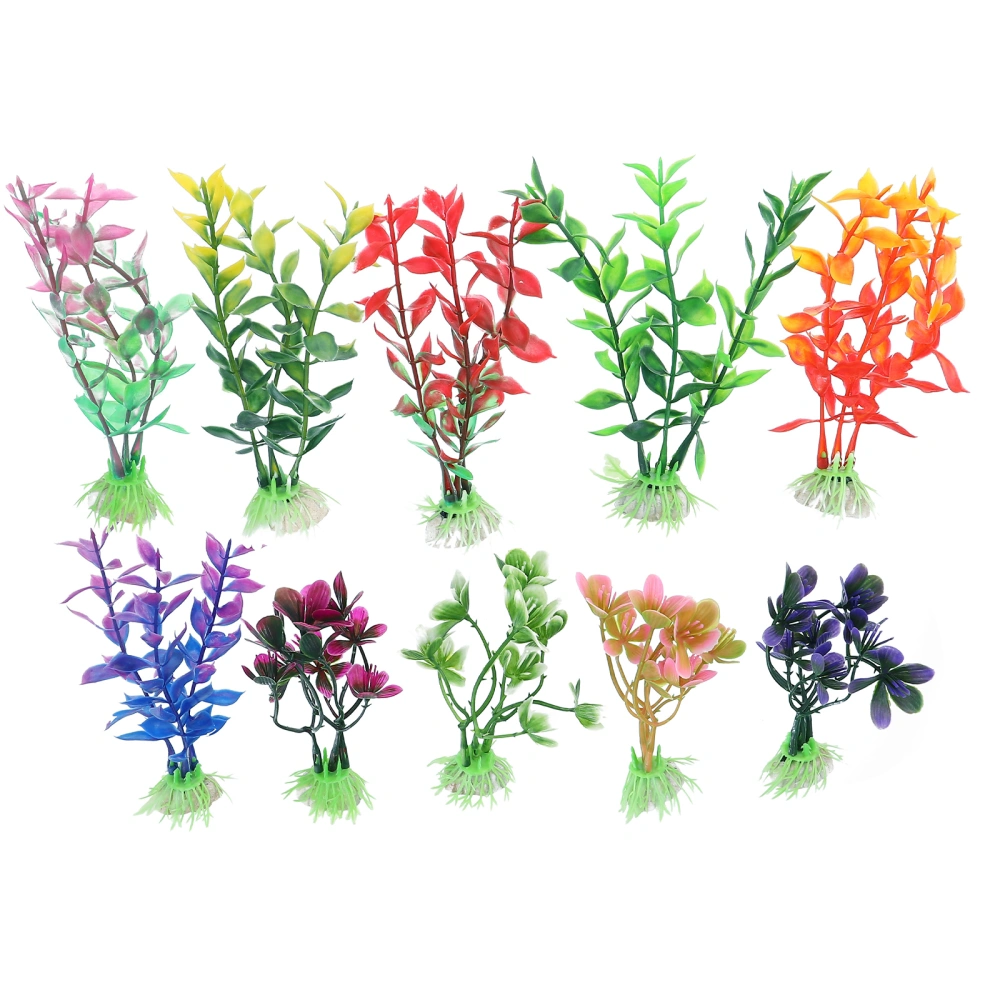 10Pcs Plastic Grass Decor Aquarium Plants Decor Fish Tank Grass Decor (Mixed Style)