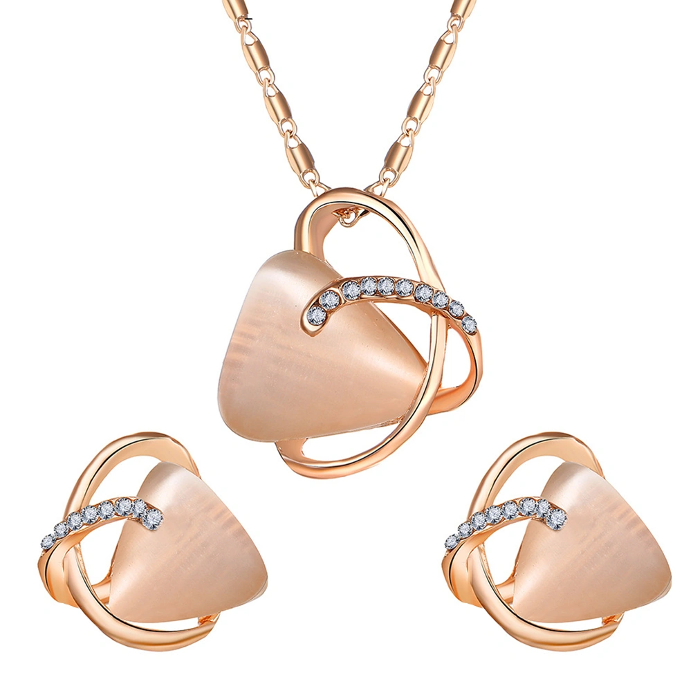 Women Pendant Necklace Earrings Set Triangle Opal Jewelry Gift Set for Christmas Day Wedding Party