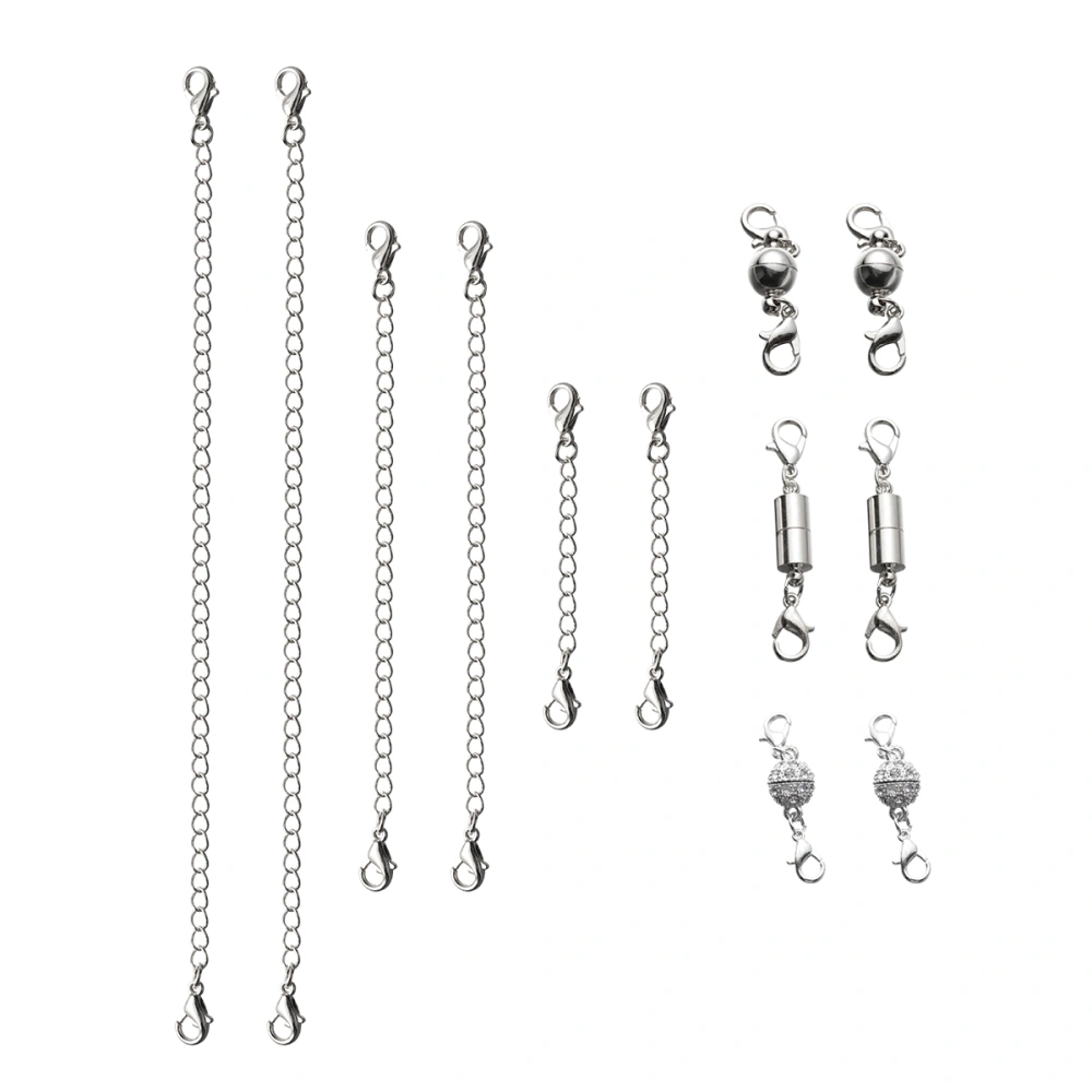 1 Set of 12PCS Necklace Extension Chain Suit Environmental Magnetic Buckle Practical DIY Jewelry Making Supplies Necklace Magnetic Fastening Tail Chain Suit for Home Mall Store Silver