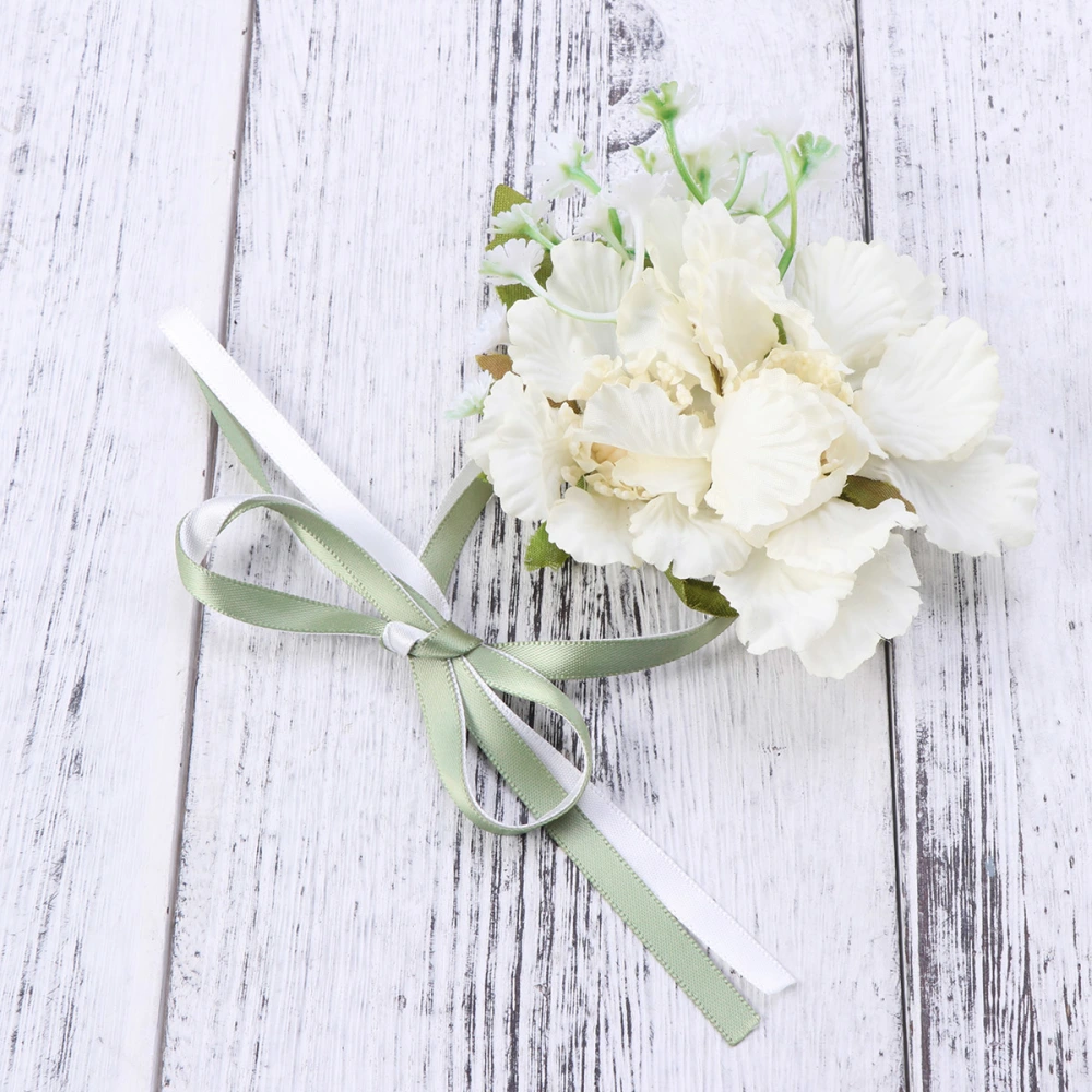 Wedding Flower Brides Bridesmaids Stretch Wedding Rose Wrist Corsage Silk Flower Favors (Off-white)