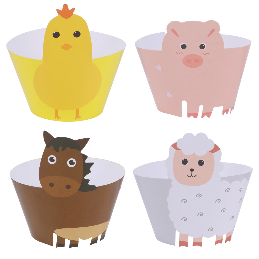 24pcs Cake Wrapper Holders Cartoon Animal Paper Decorative Wrapping Tool