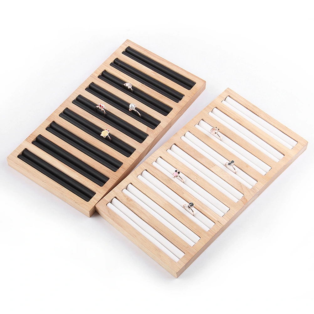Bamboo Wood Ring Display Tray Rectangular Rings Showing Plate Jewelry Organizer Holder (Black)