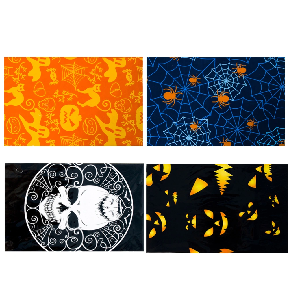 4PCS Halloween Disposable Tablecloth PVC Halloween Printing Table Cloth Horror Table Covers Table Decoration Supplies for Home Party (4 Styles Assorted Color)