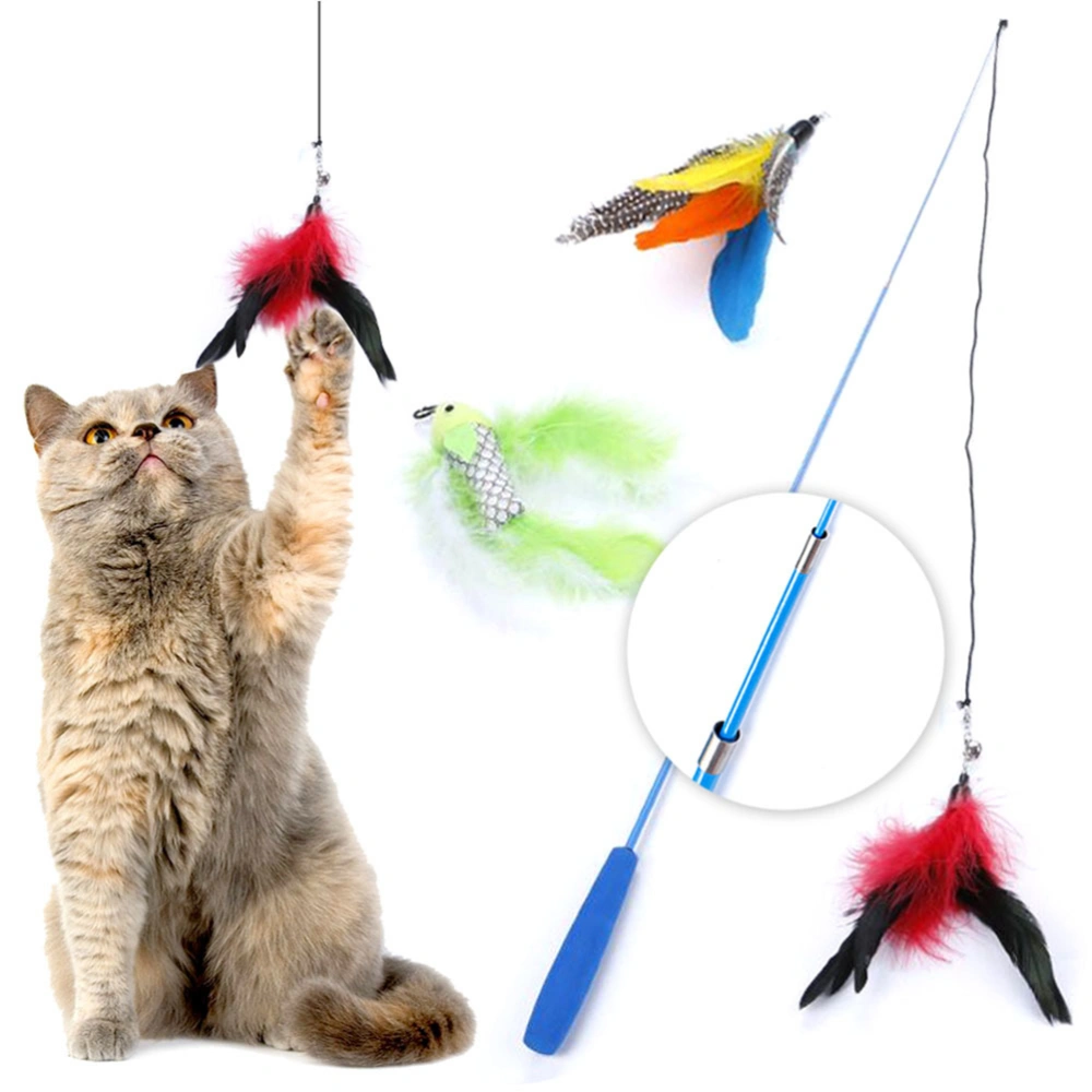 1 Set Telescopic Cat Teaser Wand Stick Interactive Feather Catcher Toy for Pet Cats