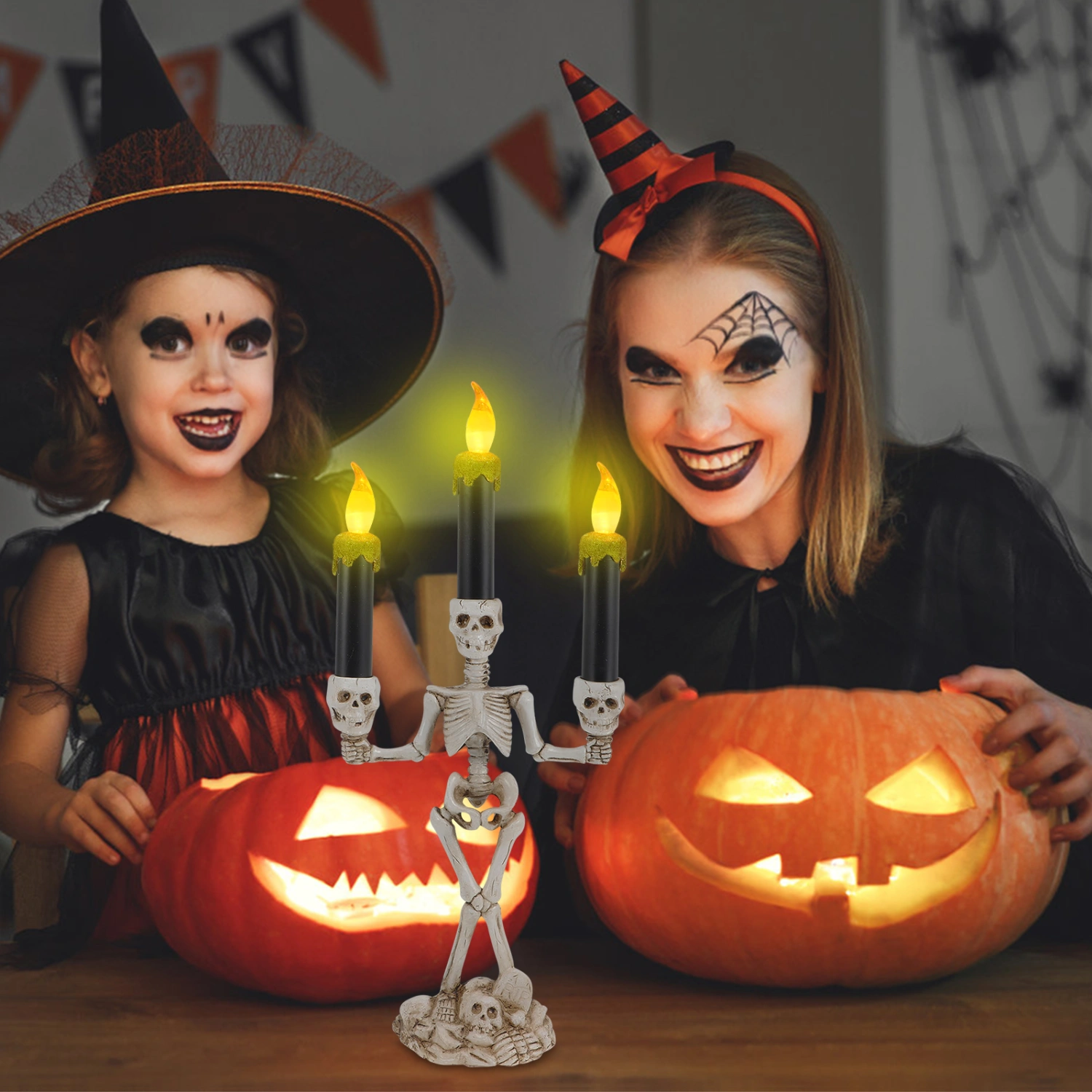 Skeleton Candle Holder Light Halloween Battery Candle Lights Home Party Decoration