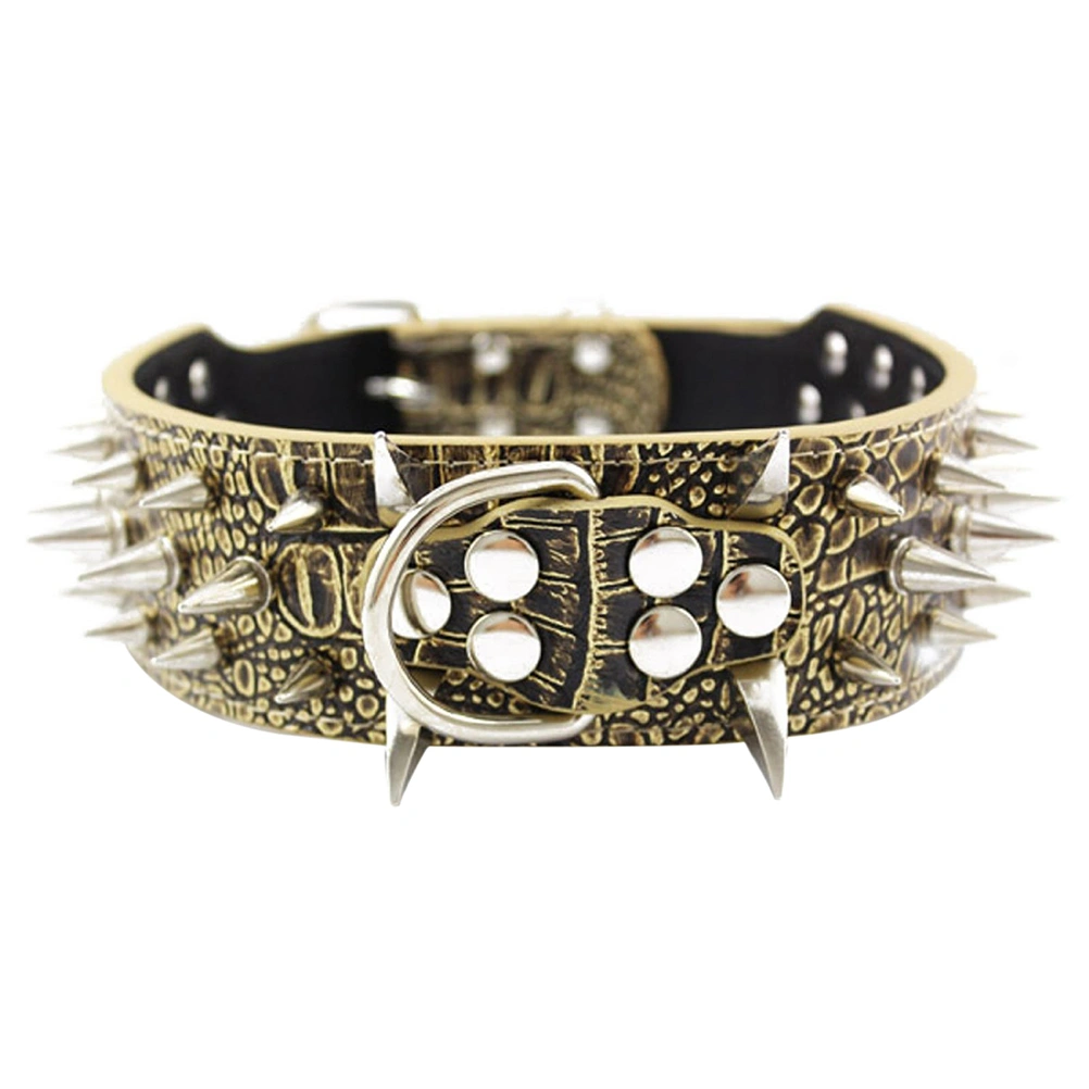 Spike Studded PU Adjustable Pet Dog Cat Puppy Safety Collar - Size S (Golden Brown)