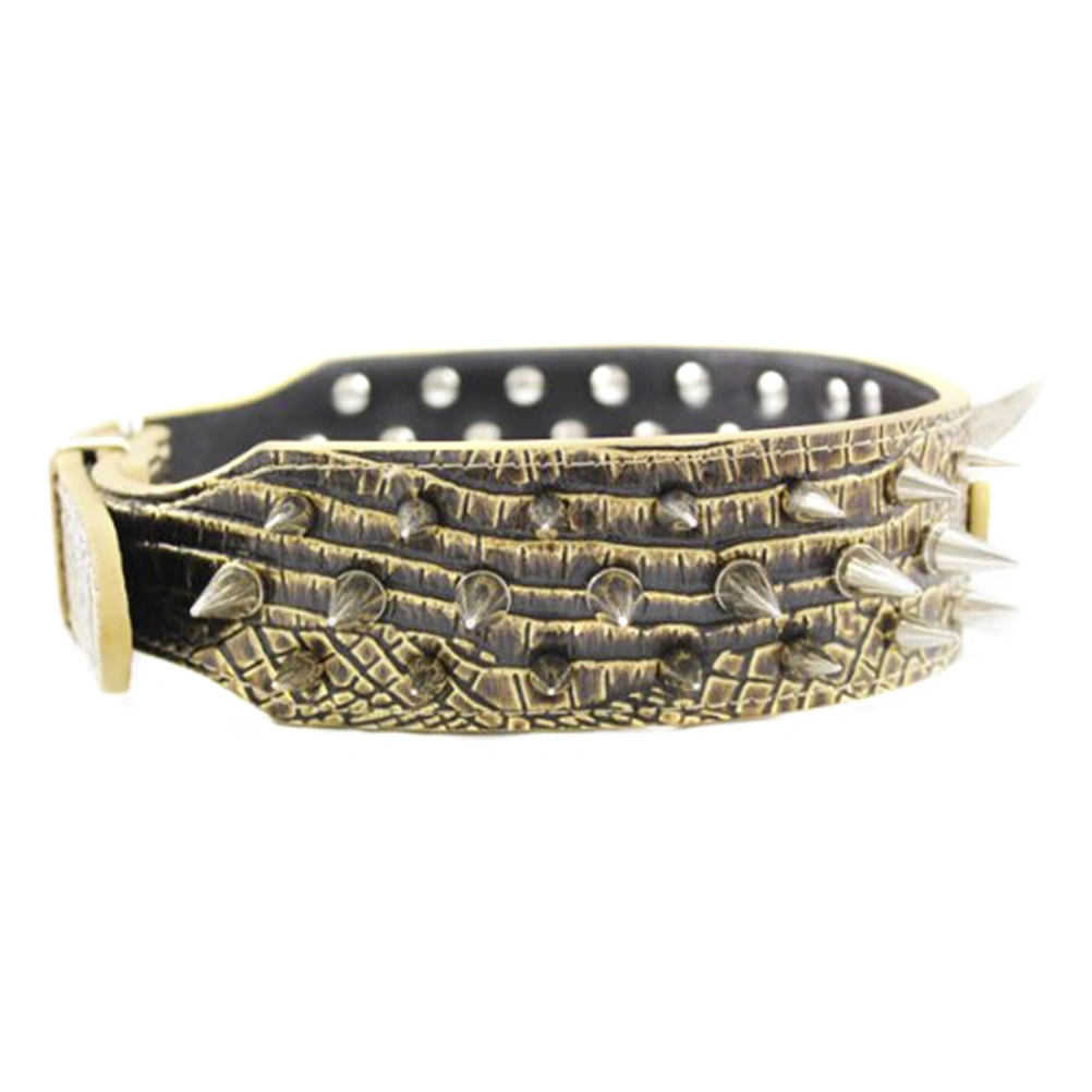 Spike Studded PU Adjustable Pet Dog Cat Puppy Safety Collar - Size S (Golden Brown)