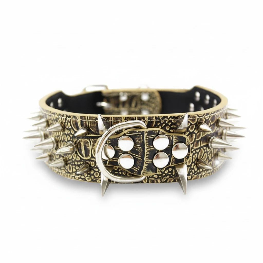 Spike Studded PU Adjustable Pet Dog Cat Puppy Safety Collar - Size S (Golden Brown)