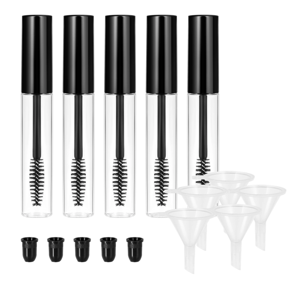 Frcolor 5pcs 10ml Empty Mascara Tube with Eyelash Wand + 5pcs Funnels and Transfer Pipettes Set for Castor Oil DIY Mascara Container (Random Color)