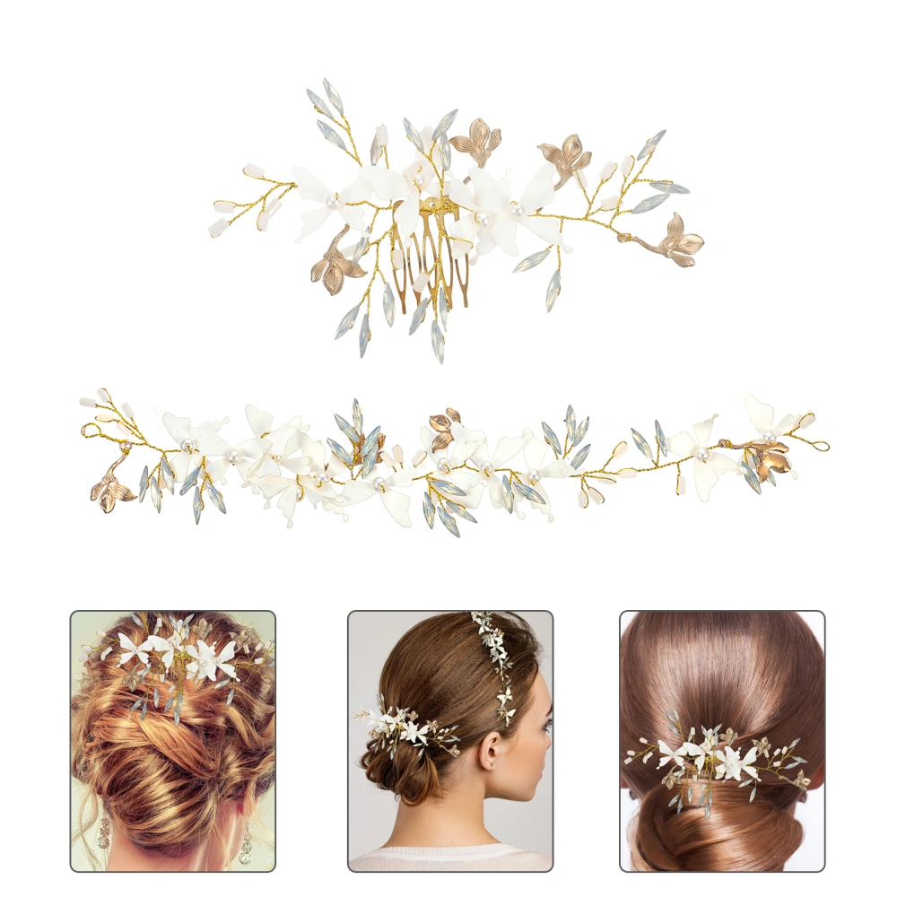 2Pcs Bridal Headband Bride Hair Comb Wedding Hair Jewelry for Women and Girls