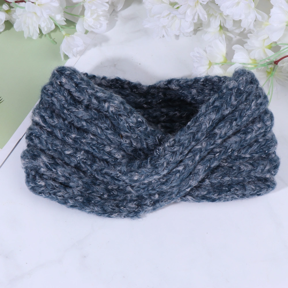 1pc Woolen Crossed Hair Band Wide Rim Headband Warm Party Headwear Fashion Headdress for Women Girls Dark Blue