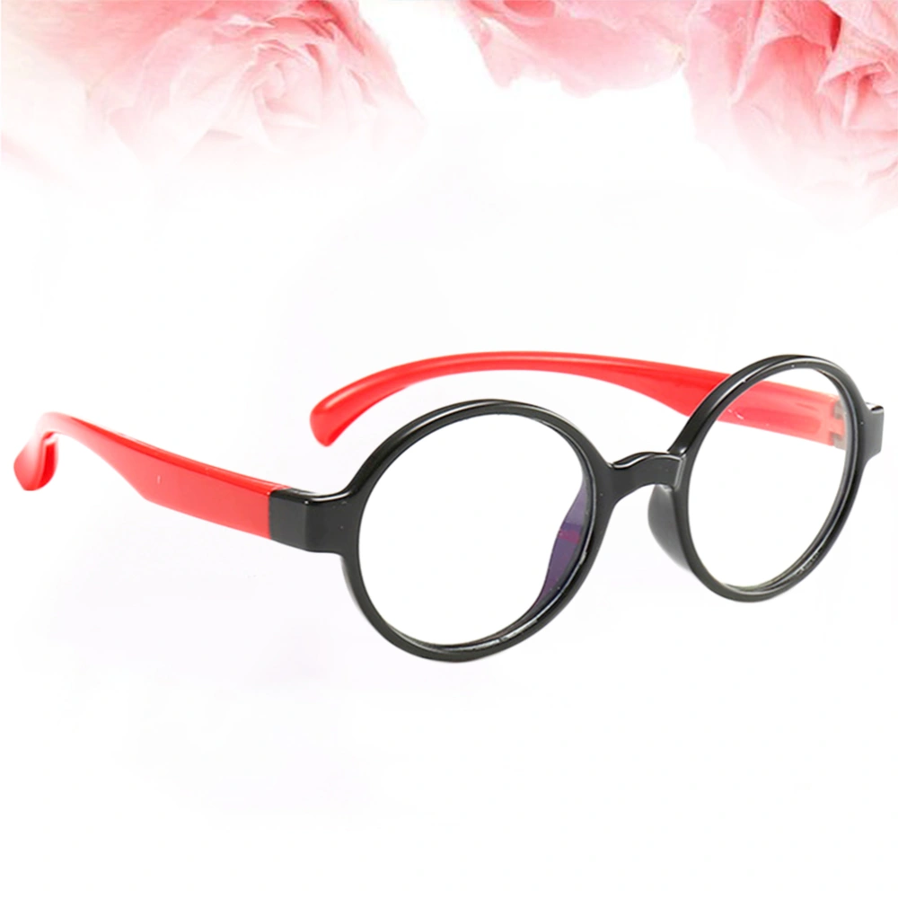 Anti-blue Light Glasses Fashion Eyeglasses Simple Round Glasses Protective Eyewear for Boys Girls Kids (C14 Black Frame Red Leg)