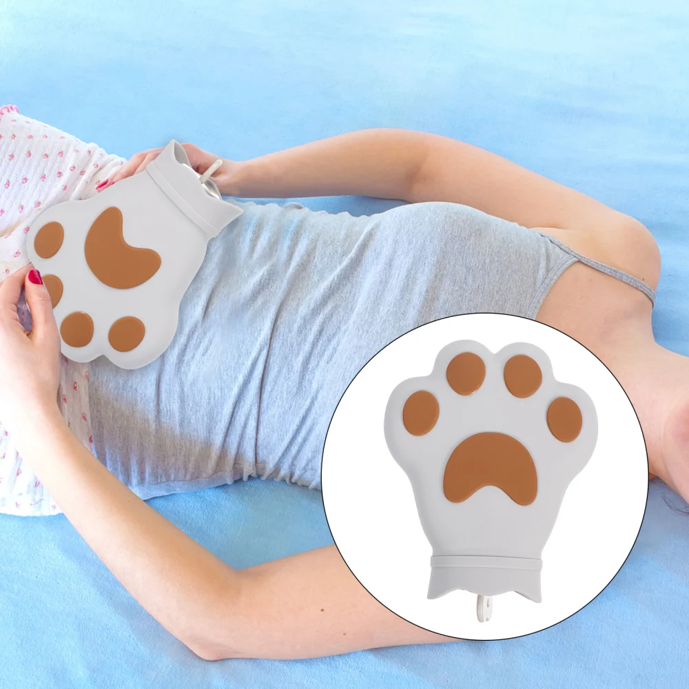 1 Set Cat Paw Shaped Water Injection Hand Warmer Hot Water Bottle with Cloth Bag