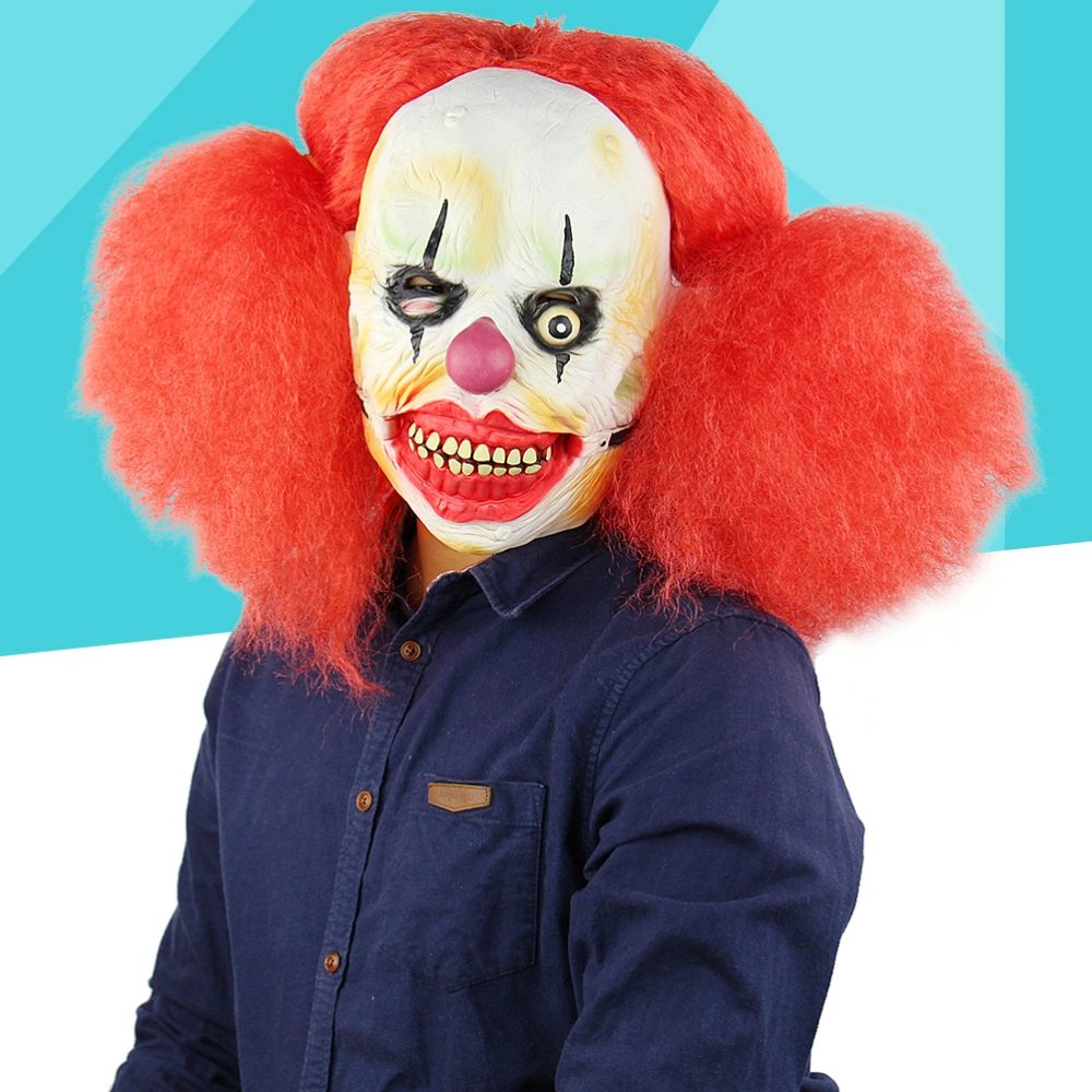 Halloween Cosplay Mask Horrific Mask Creepy Terrifying Toothy Red Hair Clown Mask