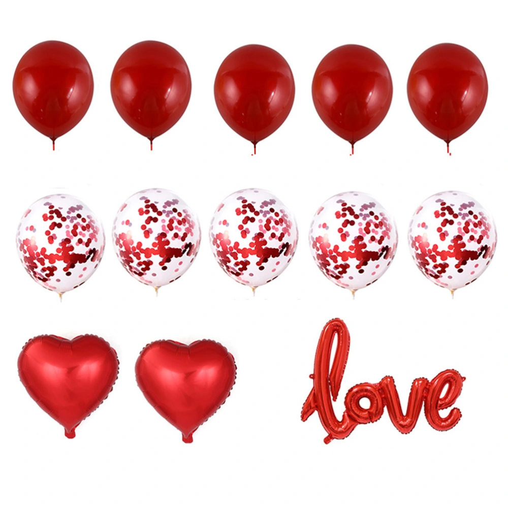 13pcs Love Decor Balloon Shining Latex Balloons for Valentine's Day Festival Party (1pcs Love Balloon, 2pcs 18 Inch Loving Heart Balloons, 5pcs 12 Inch Latex Balloons, 5pcs 12inch Shining Balloons, Red)