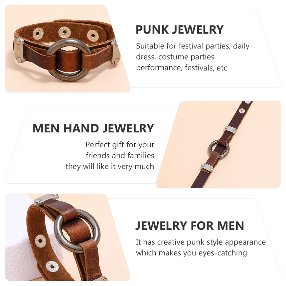 2Pcs Men Leather Bracelets Punk Bracelets Retro Hand Jewelry Unique Bracelets