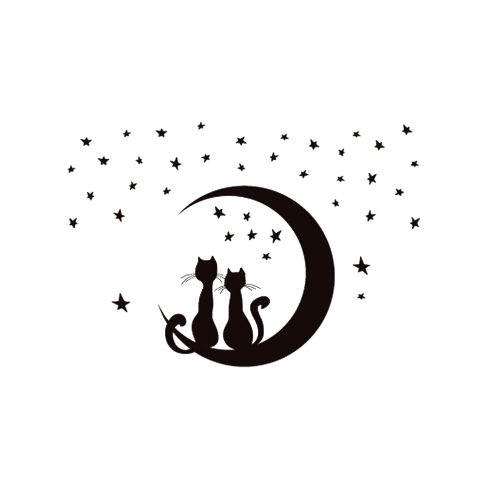 Two Cats Sitting on Moon Enjoying Stars Wall Sticker Removable DIY Murals Wall Art Home Decor