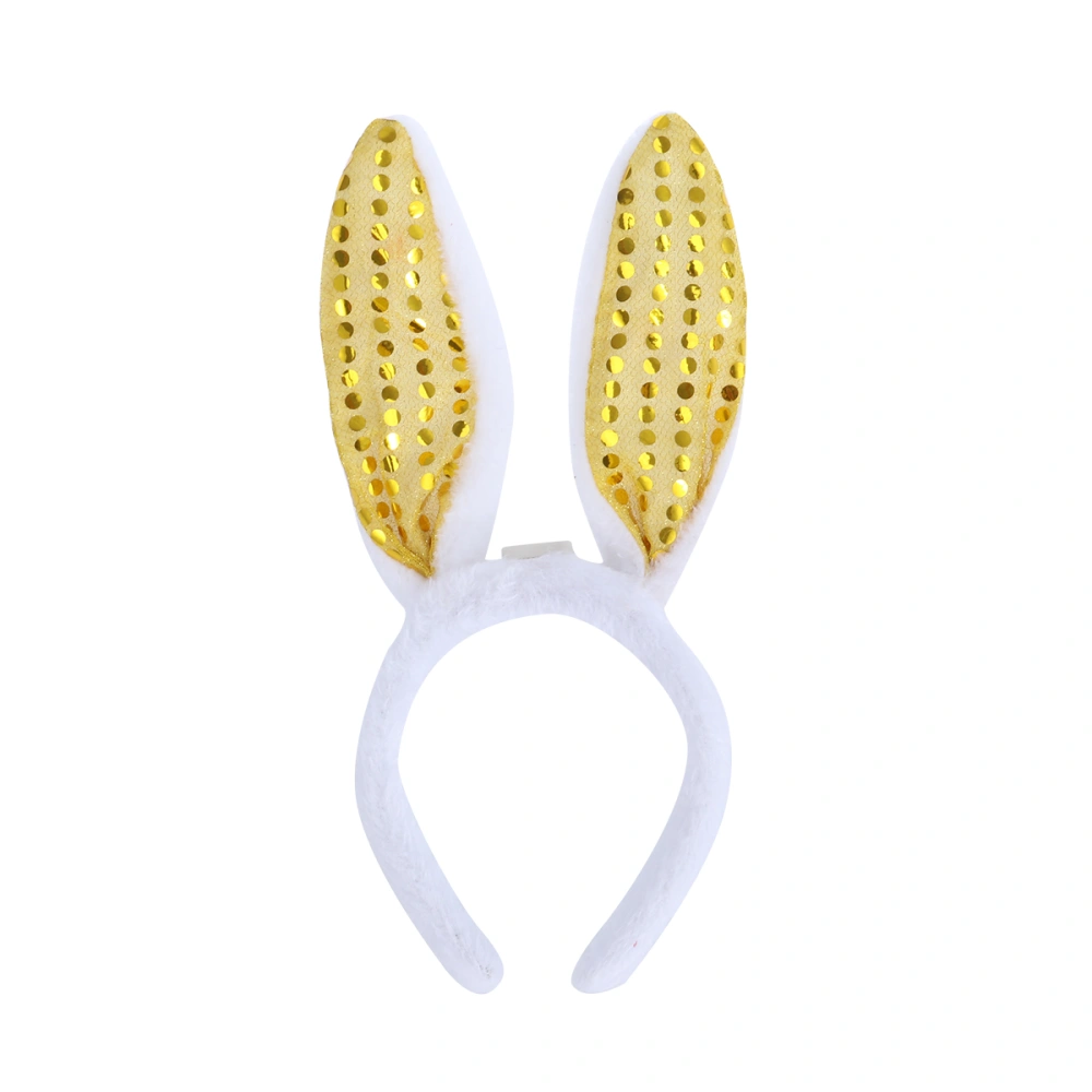 LED Bunny Ear Headband Flashing Sequins Rabbit Ear Hair Heardwear for Easter Christmas Party (Yellow)