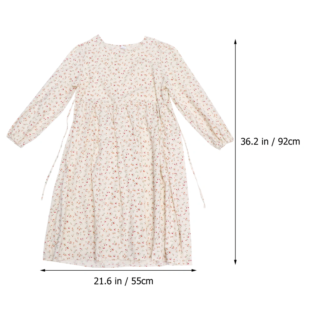 1pc French Dress Vintage Floral One-piece Dress Long Sleeve Women Dress (Beige)