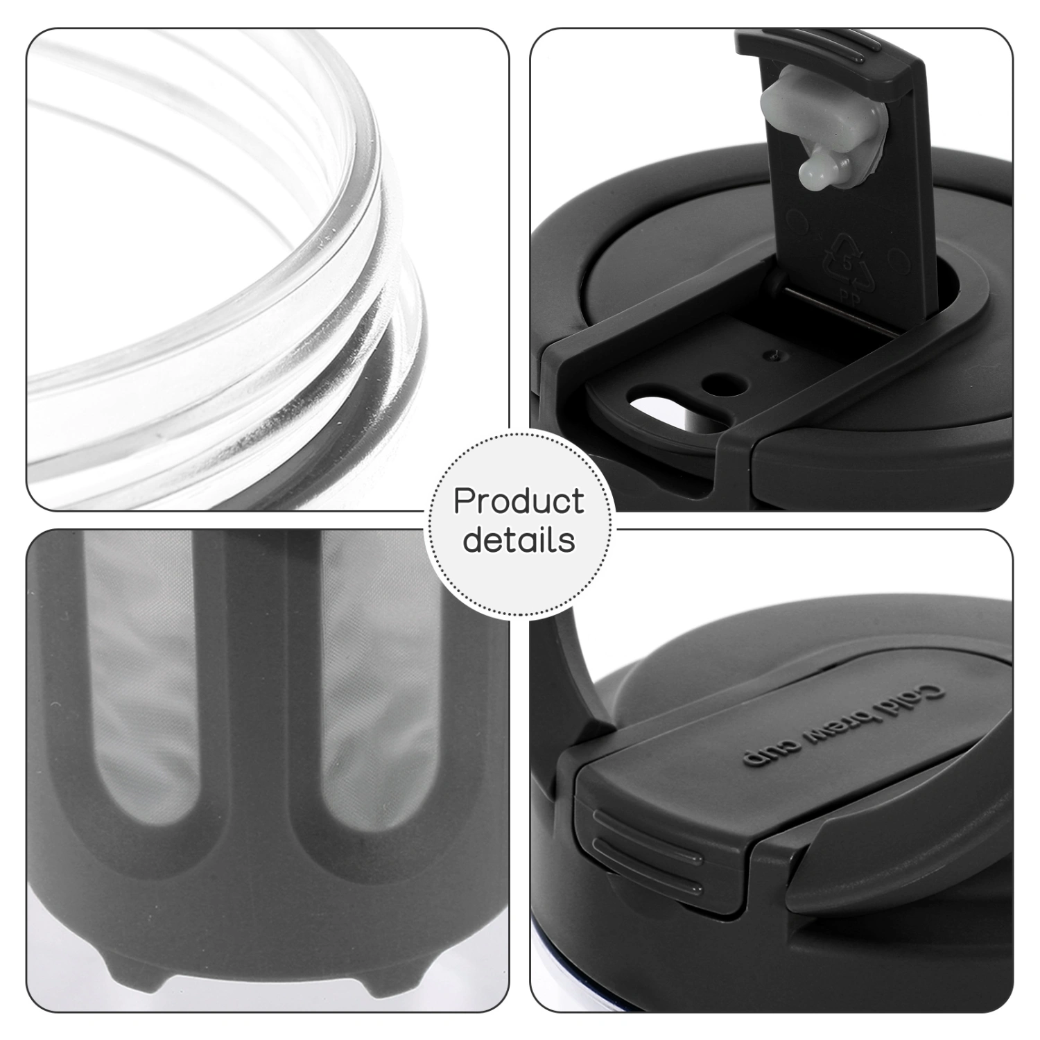 Reusable Cold Brew Bottle Transparent Water Kettle Cold Water Coffee Pitcher With Strainer 1L